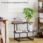 Plant Stand Indoor Outdoor, Foldable Metal Plant Shelf for Multiple Pots, Mid Century Slatted Bench for Patio Garden, Heavy Duty Capacity 330 lbs 2 Tier Black