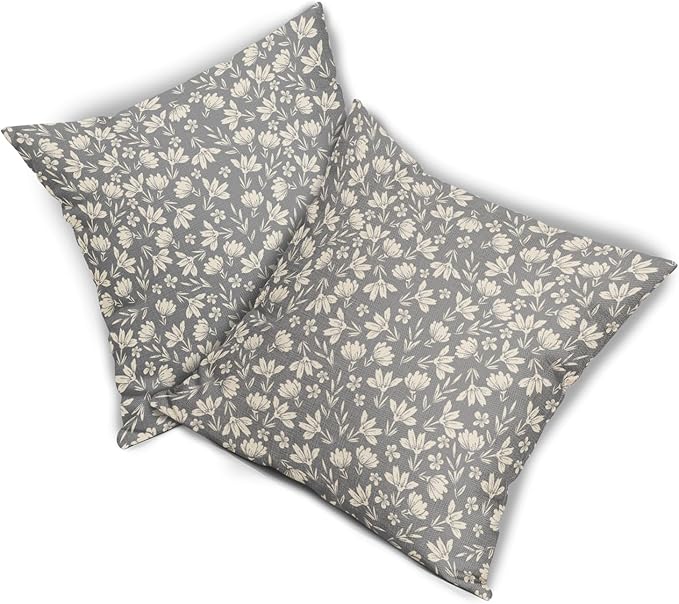 Grey Gray Pillow Covers 24x24 Set of 2 Vintage Floral Rustic Old Style Cute Flower Print Decorative Outdoor Pillowcases Seasonal Farmhouse Throw Cushion Case Decor for Couch Sofa Bed