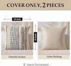 ANRODUO Pack of 2 Boho Decorative Throw Pillow Covers 26x26 Farmhouse Cushion Case Striped Chenille Pillow Cases Square Pillow Covers Accent Neutral Pillowcase for Sofa Couch Bed, Gray Blue Stripe