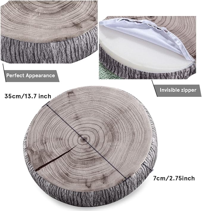 HYSEAS Decorative Round Throw Pillow, 3D Digital Print Comfortable Kids Funny Cute Wood Log Pillow Circle Seating Floor Cushion for Home, Couch, Sofa, Bedroom, Living Room Decor, Green Stump