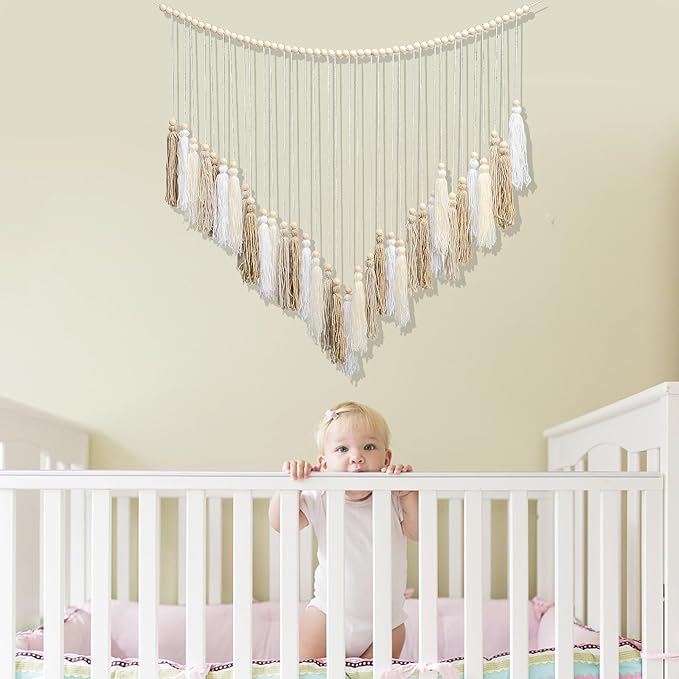 Luxbrand Macrame Wall Hanging Cream and Beige, Boho Bedroom décor, Large Tassel Bohemian Wall Décor for Living Room Girls Room Dorm Room Nursery Decoration Christmas Gift, 41" W x 32" H