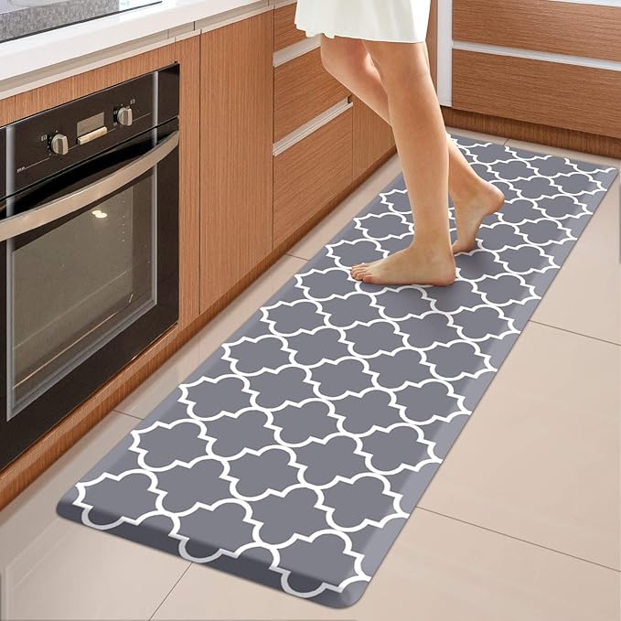 WISELIFE Kitchen Mat Cushioned Anti-Fatigue Rug,17.3"x 60",Non Slip Waterproof Rugs Heavy Duty PVC Ergonomic Comfort Mat for Kitchen, Floor Home, Office, Sink, Laundry, Grey