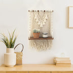 ANROYE Single Tier Macrame Boho Wall Hanging Shelf, Handmade Bohemian Wooden Woven Plants Floating Shelves Decor, Mini Chic Organizer for Bathroom Bedroom Western Home Nursery Storage Gift