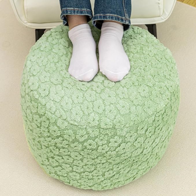 Ottoman Foot Rest Stuffed Round Boho Floor Poof Seating Armchair Ottoman Foot Stool Floor Cushion Bean Bag Pouf 18x18x14 Inch Desert Sage Green
