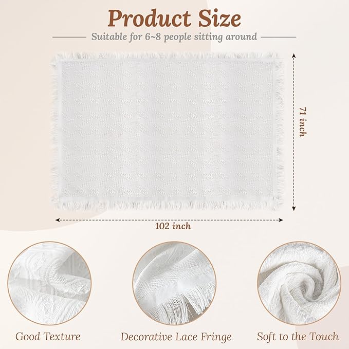 110 x 91 Extra Large White Outdoor Picnic Blanket, Woven Cotton Yarn Oversize Portable Blanket with Fringe for Camping, Lawn or Wedding Photoshoot. Indoor Bohemia Decorations, Machine Washable