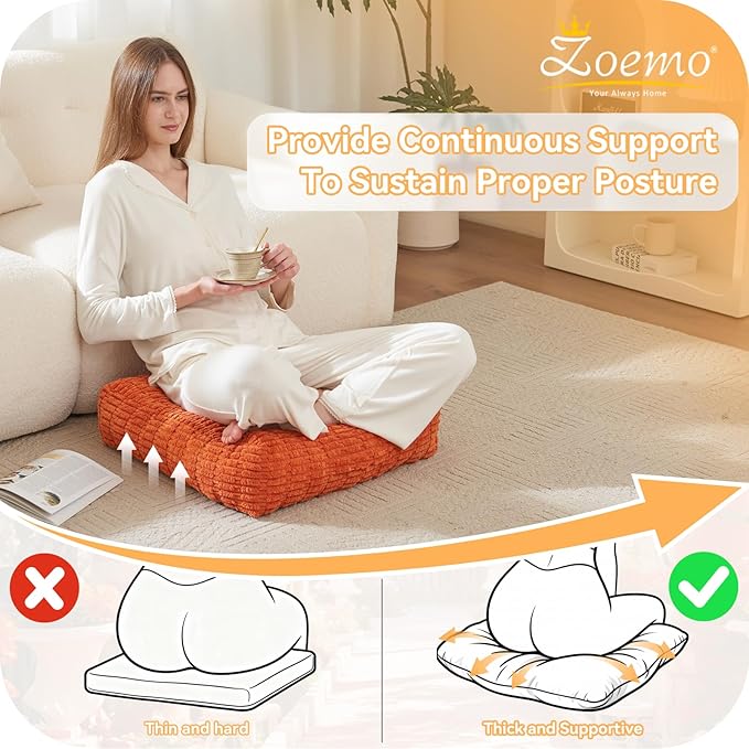 Floor Pillow Cushion for Adults, Meditation Cushion Pillow, Large Square Floor Sitting, for Tatami Living Room or Yoga, 22x22 Inch