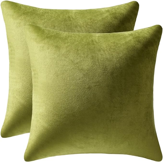 Euro Sham Covers 26x26 Chartreuse: Pack of 2 Cozy Soft Velvet Square Modern Luxury Decorative Throw Pillow Cases for Sofa Couch Living Room Bed Home Decor