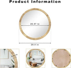 Rattan Bathroom Mirror, Rattan Mirrors for Wall, 28inch Round Mirror Boho Frame for Bathroom Farmhouse Bedroom Checkroom Livingroom Decor