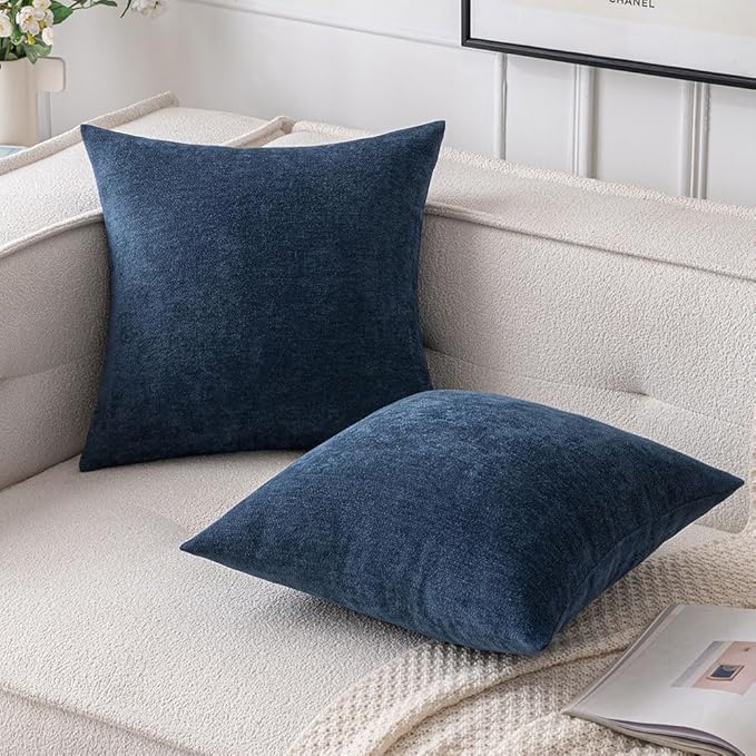 MIULEE Pack of 2 Navy Blue Decorative Pillow Covers 18x18 Inch Soft Chenille Couch Throw Pillows Farmhouse Cushion Covers for Home Decor Sofa Bedroom Living Room