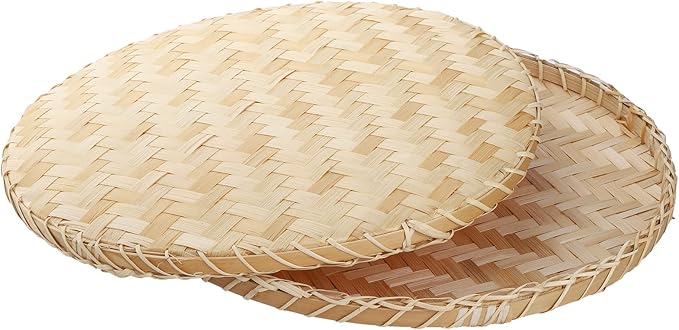 Suwimut 3 Pieces Handmade Bamboo Woven Basket Tray, 13 Inch Round Flat Wicker Baskets, Shallow Food Storage Serving Trays Decorative Wall Hanging Baskets for Breakfast, Fruit, Snacks (Beige)