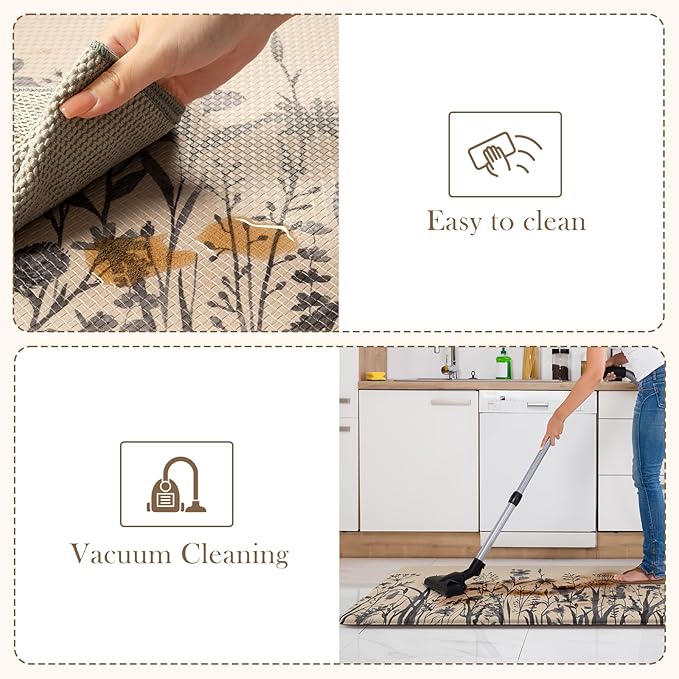KIMODE Anti Fatigue Kitchen Mats for Floor, Farmhouse Kitchen Rugs Sets of 2, Cushioned Kitchen Floor Mats, Comfort Standing Mat for Sink, Laundry, Office, Desk Brown/Grey 17"x47"+17"x29"