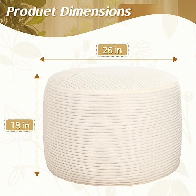 AS AWESLING Round Ottoman Foot Rest Pouf for Living Room Couch - Soft Plush Hassock