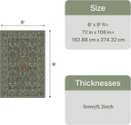 GENIMO 6x9 Washable Area Rug, Non-Slip Vintage Boho Floral Carpet, Soft Low-Pile Thin Living Room Rug for Bedroom, Dining Room, Nursery, Emerald Green