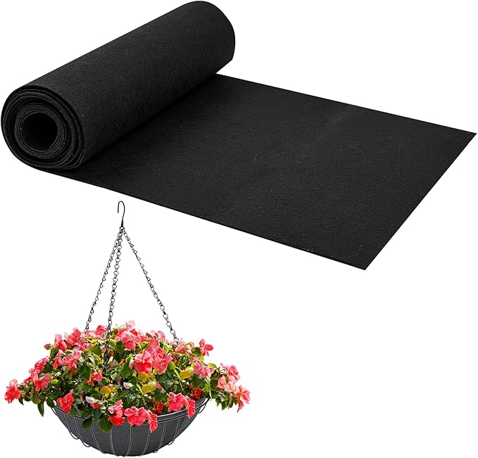 12x120 Inch Fabric Planter Liner Roll Non Woven Plant Felt Liner Roll Black Coco Liners Roll Alternative Coconut Basket Liner Roll Replacement Easy to Cut for Planter Hanging Flower Basket Window Box