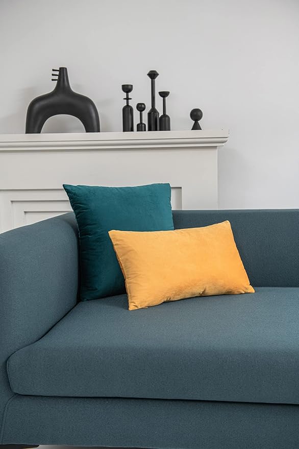 Lumbar Pillow Covers 12x20 Mustard Yellow: Pack of 2 Cozy Soft Velvet Rectangular Modern Luxury Decorative Throw Pillow Cases for Sofa Couch Living Room Bed Home Decor