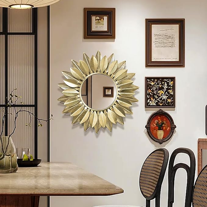 Wall Mirrors Decorative 30" Country-Style Gold Round Mirrors for Wall Decor ，Sunflower Wall Hanging Mirror