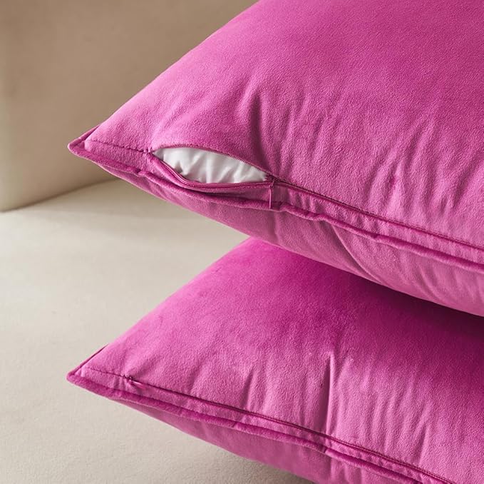 MIULEE Hot Pink Velvet Throw Pillow Covers 18x18 Soft Decorative Solid Square Cushion Cases Pack of 2 Modern Luxury Home Decor for Couch, Sofa, Bedroom