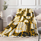 Boho Abstract Colorful Floral Throw Blanket, Vintage Retro Patchwork White Black Orange Flower Botanical Geometric Aesthetic Groovy Flannel Throw Blanket for Chair Bed Sofa Couch, 50X60IN