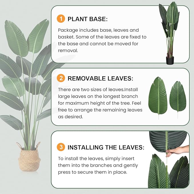 Artificial Bird of Paradise Plants 6 Ft Fake Tropical Tree with Woven Basket, Faux Banana Leaf Plant for Home Indoor Outdoor Office Modern Decor Green 2 Set