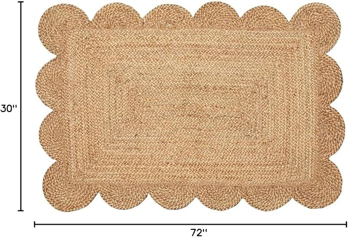 Weaving Cottage Scalloped Natural Jute Area Rug | Beige, 2X3 FT Handwoven Jute Doormat | Eco-Friendly, Durable, and Stylish | Perfect for Living Room, Bedroom, and Entryway