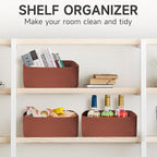 3-Pack Shelf Baskets for Organizing, Closet Organizer Bins, Small Woven Baskets, Rope Toy Basket, Storage Basket for Shelves, Cube Decorative Box, 11.8×7.8×5.1”, Oxide Red