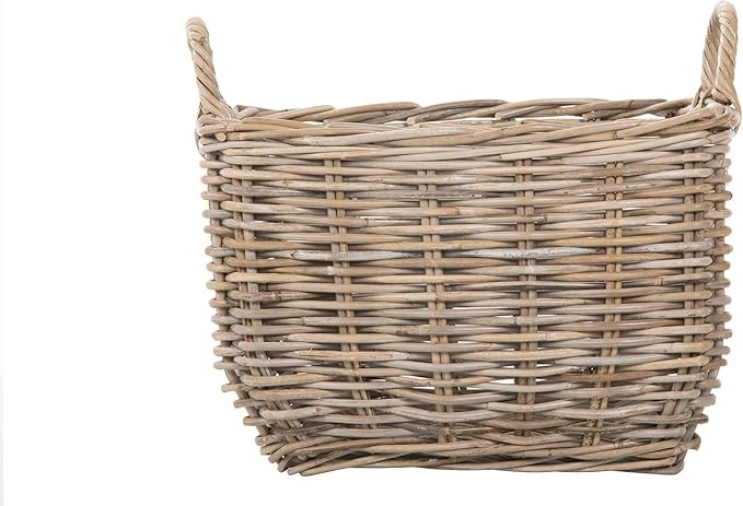 Kouboo Rectangular Wicker Basket Handwoven Rattan Basket with Handles Decorative Storage Large Home Organizer Gray-Brown