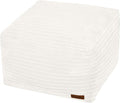 MeMoreCool Square Stuffed Pouf Ottoman Foot Rest, Stripe Furry Floor Pouf Foot Stool with Foam Chunk Filling, Soft Fluffy Stuffed Ottoman Footrest for Living Room, Corduroy Beige