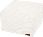 MeMoreCool Square Stuffed Pouf Ottoman Foot Rest, Stripe Furry Floor Pouf Foot Stool with Foam Chunk Filling, Soft Fluffy Stuffed Ottoman Footrest for Living Room, Corduroy Beige
