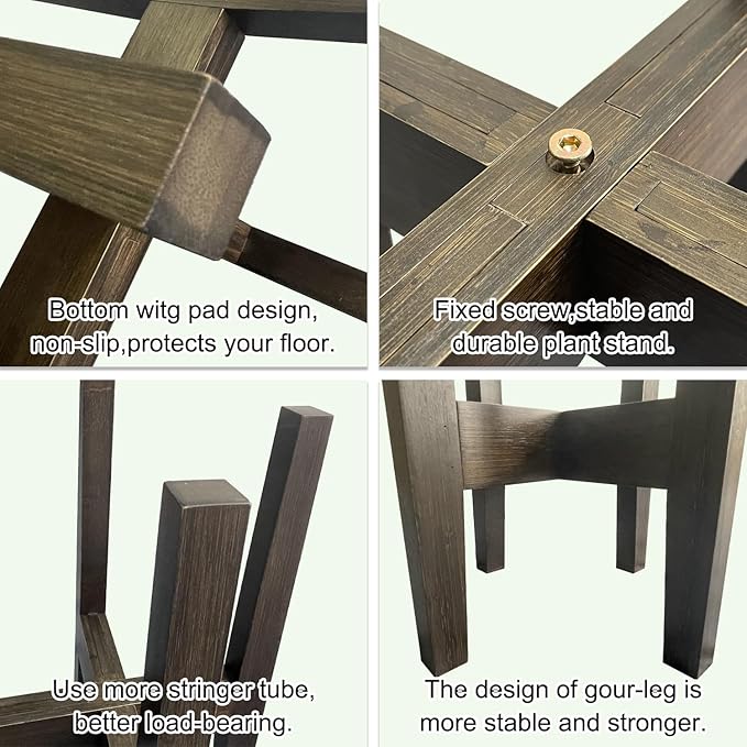 Adjustable Plant Stand Indoor Bamboo Mid Century Modern Plants Stand Corner Plants Flower Holders Single Floor Plant Stands- 8.2-11.8 in (Pot & Plant Not Included) (Tea, （8.2-11.8in）)