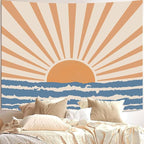 Atrippy Boho Hippie Sun Wall Tapestry for Bedroom Aesthetic, Bohemian Retro 70s Tapestries Hanging, Vintage Indian Sunset Sea Wave Art Poster for Living Room Dorm Decor (51" X 60")