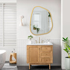 Large Asymmetrical Wall Mirror Irregular Wood Frame Modern Unique Wall-Mounted Artistic Wavy Mirror Decor Bathroom Vanity Bedroom Living Room Entryway Hallway 26"x18"