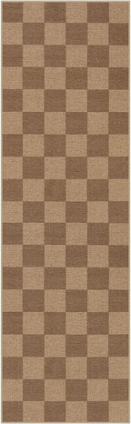 Lahome Colette Checkered Easy Jute Kitchen Runner, 2x8 Washable Indoor Outdoor Runner Rug, Checkerboard Non Slip Non Shedding Neutral Carpet for Hallway Entryway Foyer
