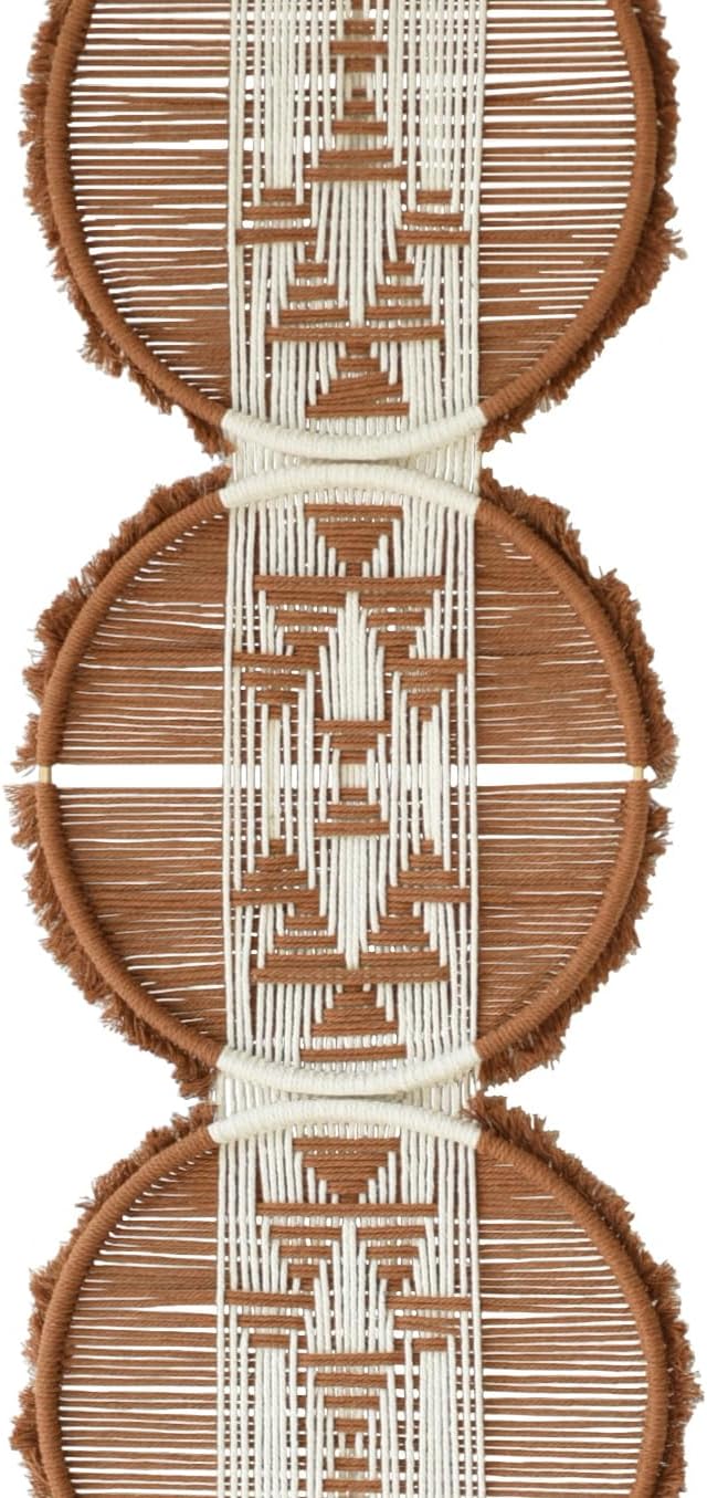 Flber Macrame Wall Hanging Brown and white Boho Wall Decor Art Living room wall art Round Handmade Geometric Lines Home Décor 11.8W x 65L