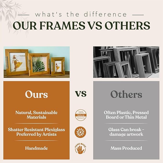 Boho Picture Frame for 8x10 Inch Photo or Artwork | 11x13 Outer Edge | Boho, Coastal, or Modern Photo Frame, Wooden Decorative Frame with Tabletop Stand and Wall Mount | Golden Brown
