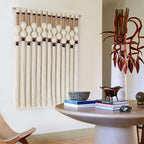 Flber Macrame Wall Hanging Boho Wall Art Handmade Spherical Knot Design with Tassel Fringe, Boho Decor for Bedroom Living Room, for Home Decoration 27" W x 33" L