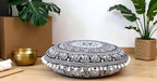 CRAFT KALA 22" Round Mandala Boho Pillow Cover Meditation Room Seating Poufs Cover for Living Room Yoga Room Home Bedroom Balcony Garden Party Decoration Cotton Floor Cushion Cover 22", B & W Elephant