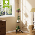 Plant Stand with Hooks Indoor Outdoor Corner Tall Plant Stand Heavy-Duty Metal 3-Tier Plant Shelf Holder Rack for Patio Garden Balcony Living Room Bedroom(semicircular Black)