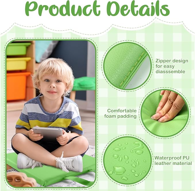 Suzile 12 Pcs 12'' Square Floor Cushions for Kids Classroom Flexible Floor Seating Elementary with Handles Classroom Carpet Cushions for Adults Toddlers Daycare Preschool School