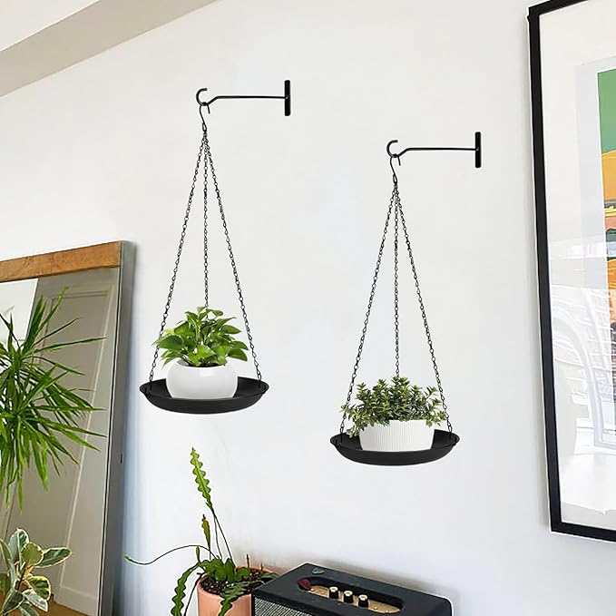 ARTORA Metal Plant Hanger, Indoor Decorative Wall Plant Hanging Basket Black Pot Holder Ceiling Flower Planter Hanging Chain with Long Hook (1 Pack)