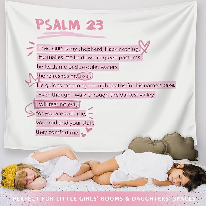 LIANGW Pink Christian Tapestry Aesthetic, Wall Tapestry for Bedroom, Pink Wall Art for Teen Girls & Women, Dorm Decor for College Girls, Bible Verses Tapestries Wall Hanging 50x60 inche