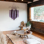 ANROYE Purple Triple Moon Goddess Macrame Wall Hanging, Boho Wiccan Crescent Dream Catcher, Bohemian Dreamcatcher for Women,Woven Pagan Tapestry Decor for Bedroom Witch Decoration