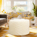 Round Pouf Ottoman 20 x 20 x 14 Inches Boho Poof Home Decor Floor Pouffe Ottoman Foot Rest for Couch Sofa Bean Bag Chairs Living Room Bedroom (Linen)
