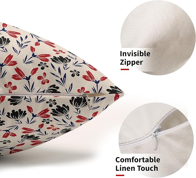 4th of July Floral Pillow Covers 12x20 Set of 2 Rustic Old Style Navy Blue Red Black Flower Print Rectangle Decorative Outdoor Pillowcases Patriotic Throw Cushion Case Decor for Couch Sofa Bed