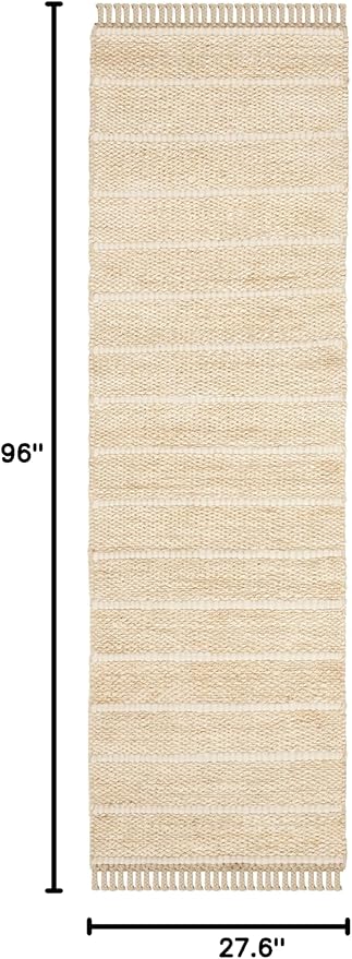 SAFAVIEH Natural Fiber Collection Runner Rug - 2'3" x 8', Ivory & Ivory, Handmade Tassel Jute, Ideal for High Traffic Areas in Living Room, Bedroom (NF550B)