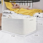 COMFY-HOMI Cotton Rope Woven Basket with Handles for Shelves,Toys,Book, Cloth Storage Baskets for Organizing-17" x 13" x 7.5" Toy Decorative Organizer for Living Room, Bathroom （All White）