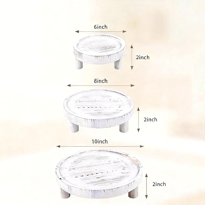 3PCS Wooden Display Stand， Rustic Whitewashed Wood Risers for Home Decor - Decorative Stackable Shelf for Plants, Candles, Books - Farmhouse Pedestal Stand (6” 8” 10”) (White coloe)
