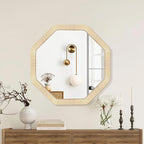 ULIKE Rattan Wicker Mirror for Wall,Boho Woven Bathroom 30 Inch Rustic Farmhouse Wall Decor with Handmade Rattan Frame, Boho Mirror for Nursery Bedroom Living Room Entryway