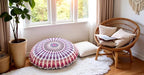Round Mandala Floor Pillow Cover Seating Cushion Throw Cover Hippie Decorative Bohemian Ottoman Pouf Cover, Pom Pom Pillow Cases,Boho Indian 22 Inches (Pink)