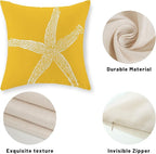 Coastal Pillow Covers 20x20 Set of 2 Yellow Coral Starfish Throw Pillows Nautical Ocean Decorations Summer Linen Beach Pillowcase Outdoor Decor Yellow Farmhouse Cushion Case for Home Bedroom