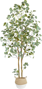 Artificial Eucalyptus Tree, 6ft Tall Faux Eucalyptus Plant with Basket for Home Office, 72'' Fake Tree for Indoor Outdoor Livingroom Garden Floor Décor